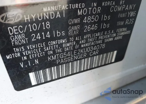 2019 Genesis G70 3.3T Advanced from USA, damaged, VIN KMTG54LE2KU034078